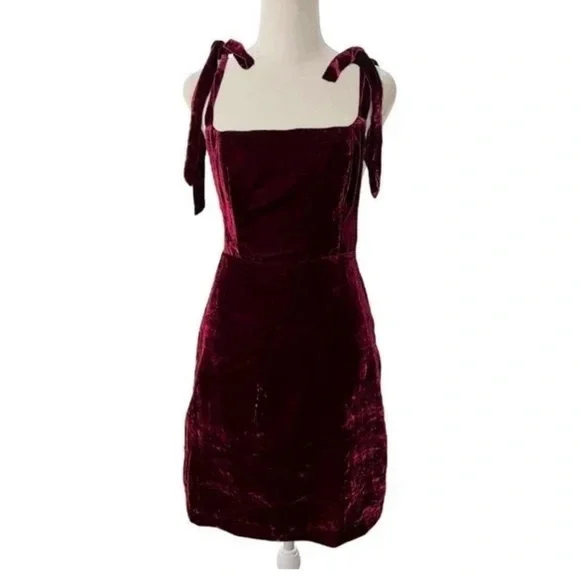 House of Harlow 1960 x Revolve Burgundy Velvet Shoulder Tie Maroon Mini Dress M - Picture 2 of 8